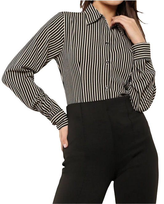 Cuffed sleeve striped shirt
