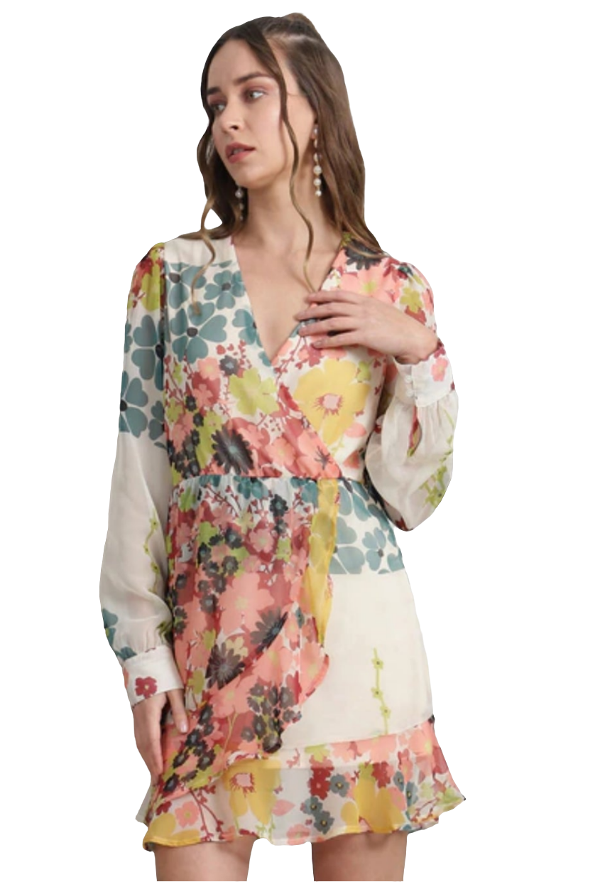 Cuffed sleeve floral dress