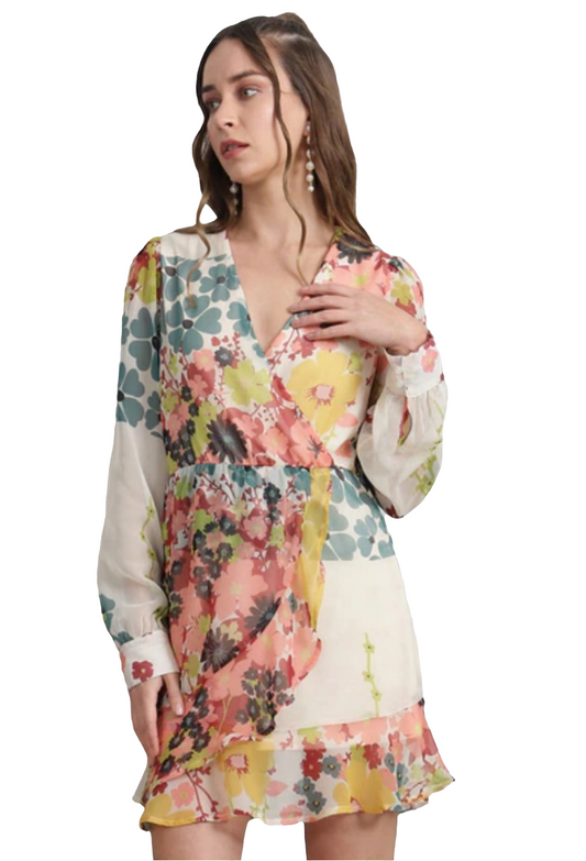 Cuffed sleeve floral dress
