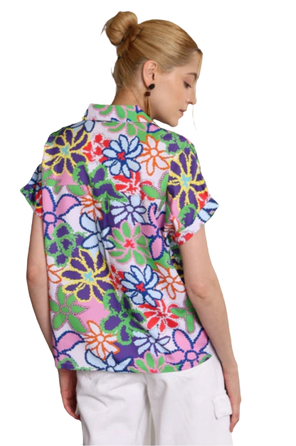 Spread collar floral shirt
