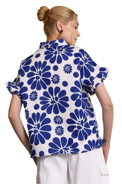 Flounce sleeve floral shirt