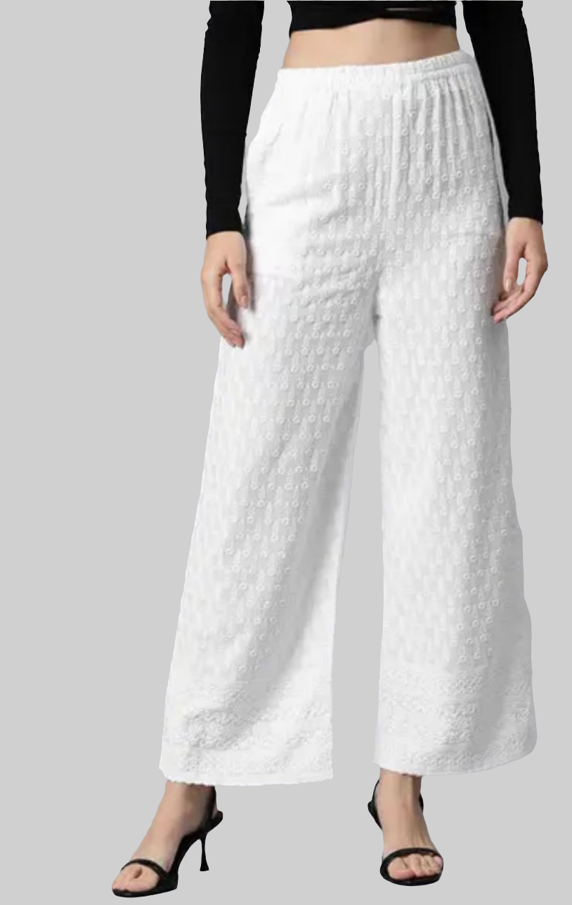Embroidered palazzos with elastic waistband