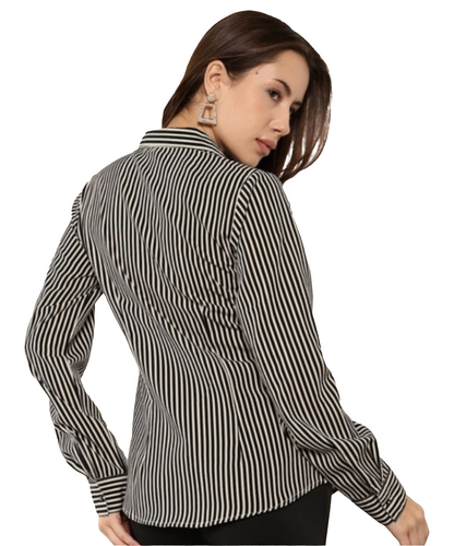 Cuffed sleeve striped shirt