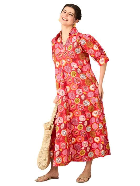 Front Pleated Cotton Midi Dress