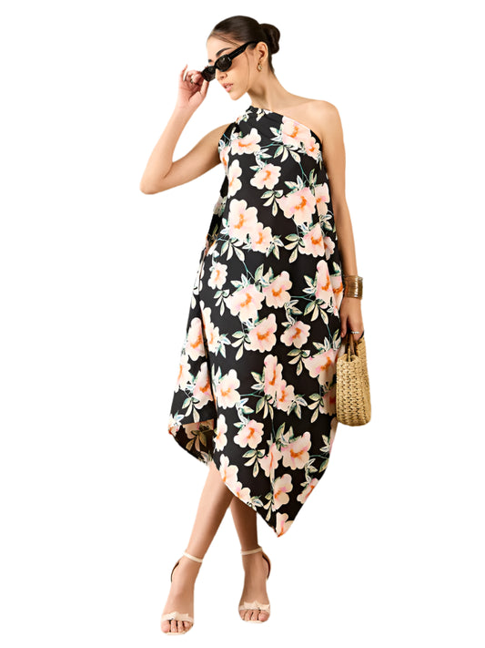 Asymmetric One-Shoulder Crepe Dress